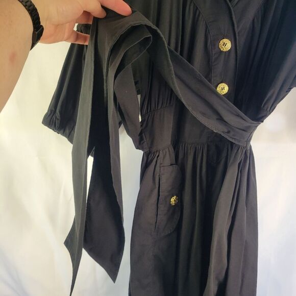 Button Down Belted Soft Black Dress - Picture 10 of 15